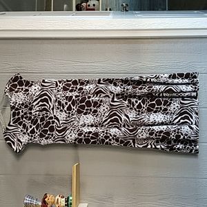 SALE 3/$12 💎 Glamour Sleeveless Stretchy Dress Brown White Size 10 Mid calf T1